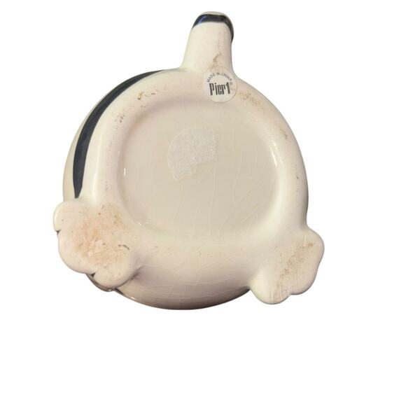 Pier 1 Imports Chubby Fat Cat Ceramic Creamer Black White Stripes Mini Vase - Picture 6 of 7